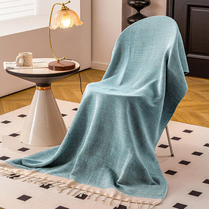 Peshtemania Premium Cotton Throw Blanket, 50x60 inches, Light Blue, Turkish Herringbone, Farmhouse Decor, Yoga Blanket, Picnic Blanket