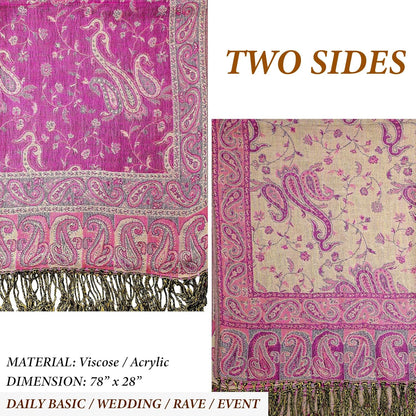 Achillea Reversible Paisley Pashmina Rave Scarf – Exotic Indian Shawls and Wraps for Evening Dresses, Festivals, All Seasons - Colors B