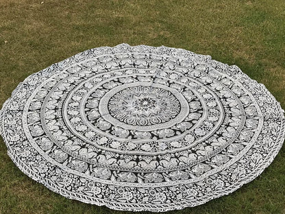 raajsee Purple Round Beach Tapestry Hippie/Boho Beach Blanket Mandala/Indian Cotton Throw - Round Tablecloth/Home Decor/Indie Rug Yoga Mat Meditation Picnic Rugs 127 CM / 50 INCHE Circle