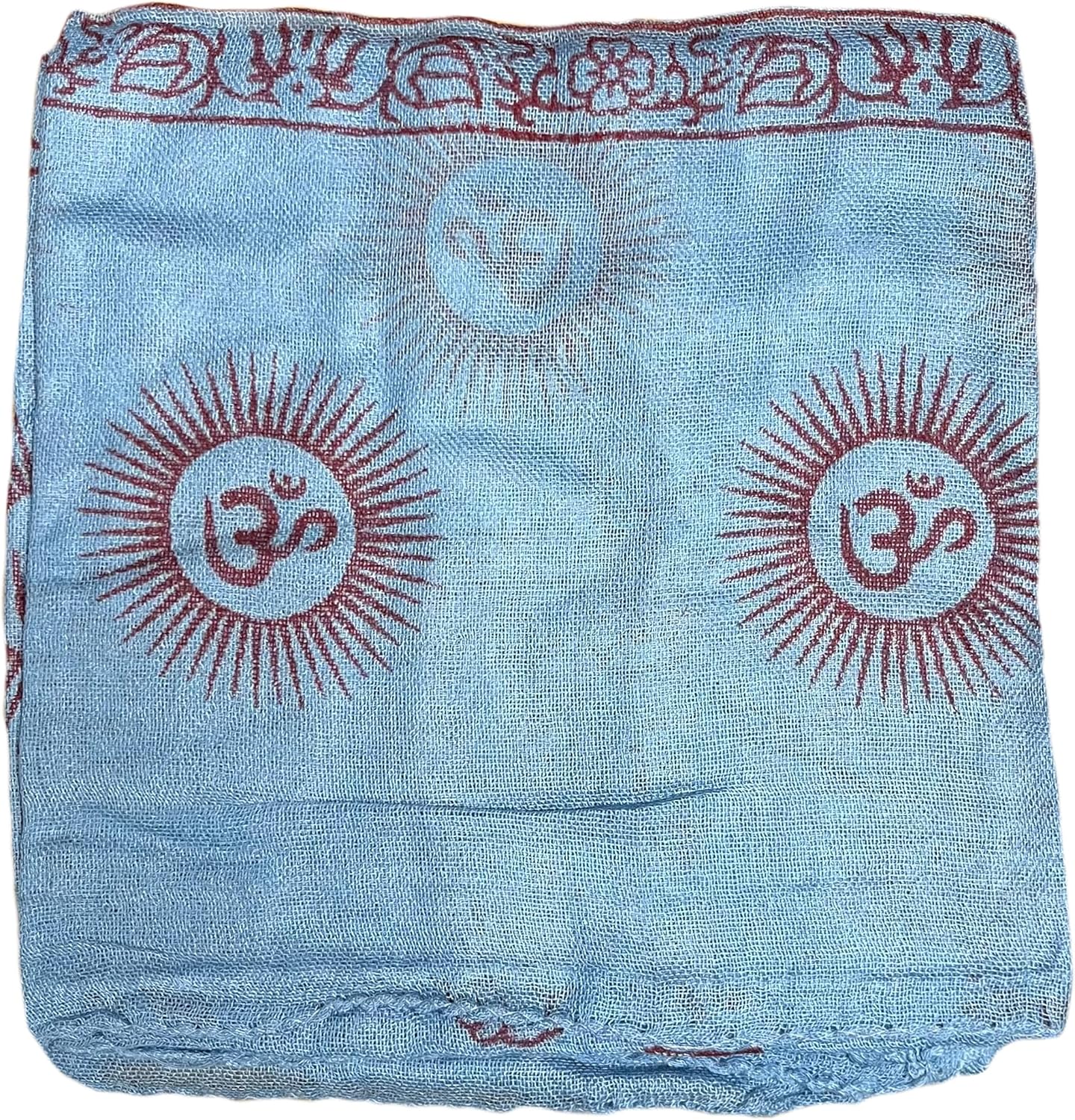 Indian Om Mantra Hand Block Printed Scarf Prayer Shawl (Light Blue)