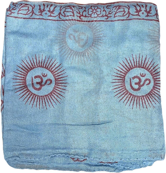 Indian Om Mantra Hand Block Printed Scarf Prayer Shawl (Light Blue)