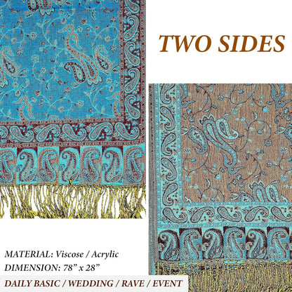 Achillea Reversible Paisley Pashmina Rave Scarf – Exotic Indian Shawls and Wraps for Evening Dresses, Festivals, All Seasons - Colors B