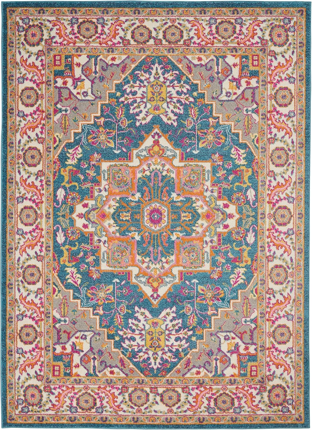Nourison Home Passion Teal Multicolor 9' x 12' Area Rug - Easy Clean, Non Shedding, Bed Room, Living Room, Dining Room, Kitchen (9' x 12')