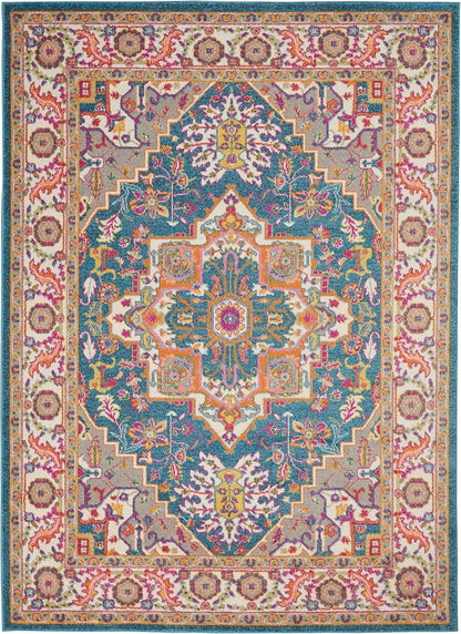 Nourison Home Passion Teal Multicolor 9' x 12' Area Rug - Easy Clean, Non Shedding, Bed Room, Living Room, Dining Room, Kitchen (9' x 12')