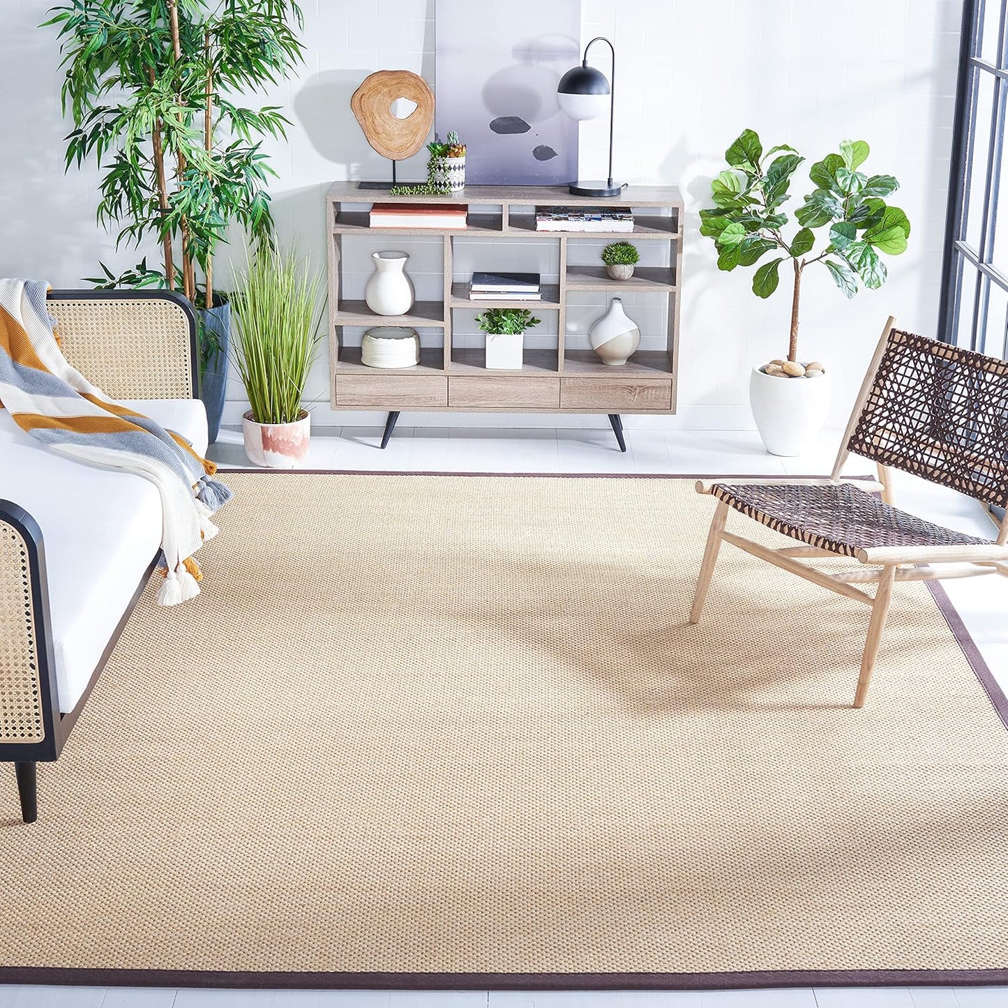 SAFAVIEH Area Rug 11x15 - Natural Fiber Collection - Large - Maize & Linen Color, Sisal, Woven Design with Border (NF141B) - Colors B