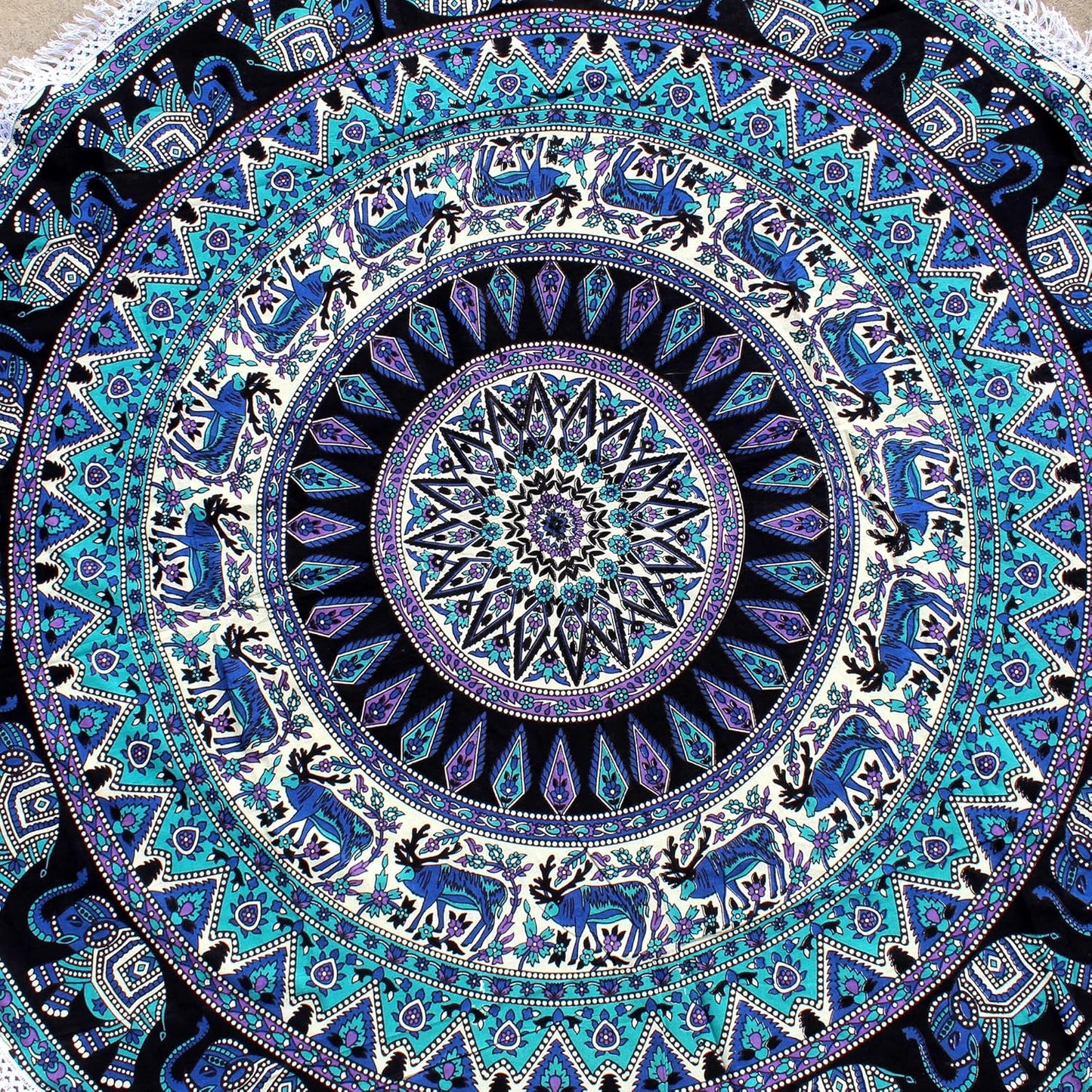 Mandala Round Beach Tapestry Boho Hippie Blanket Bohemian Large Table Cloth Home Decor Yoga Mat Meditation Picnic Rug Throw Hippy Gypsy Tablecloth Roundie (42 Inches, Orange And Blue)