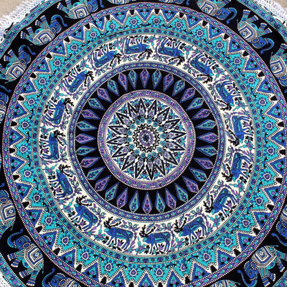 Mandala Round Beach Tapestry Boho Hippie Blanket Bohemian Large Table Cloth Home Decor Yoga Mat Meditation Picnic Rug Throw Hippy Gypsy Tablecloth Roundie (42 Inches, Orange And Blue)
