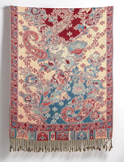 Achillea Reversible Paisley Pashmina Rave Scarf – Exotic Indian Shawls and Wraps for Evening Dresses, Festivals, All Seasons - Colors A