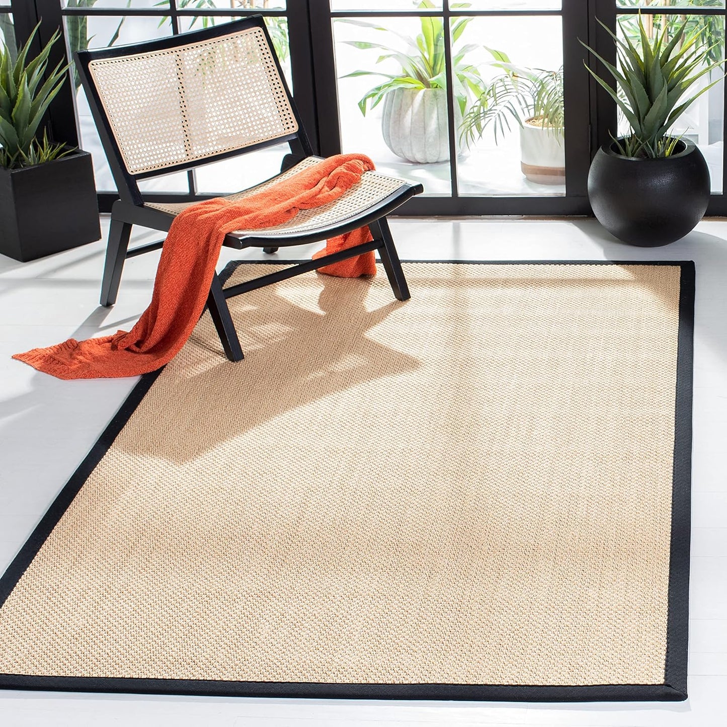 SAFAVIEH Area Rug 11x15 - Natural Fiber Collection - Large - Maize & Linen Color, Sisal, Woven Design with Border (NF141B) - Colors B