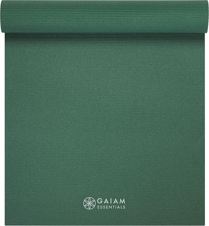 Gaiam Essentials 1/4" Thin (6mm) Yoga & Pilates, Fitness & Exercise Mat with Easy-Cinch Carrier Strap Cusion Support For Fitness and Gym Workouts