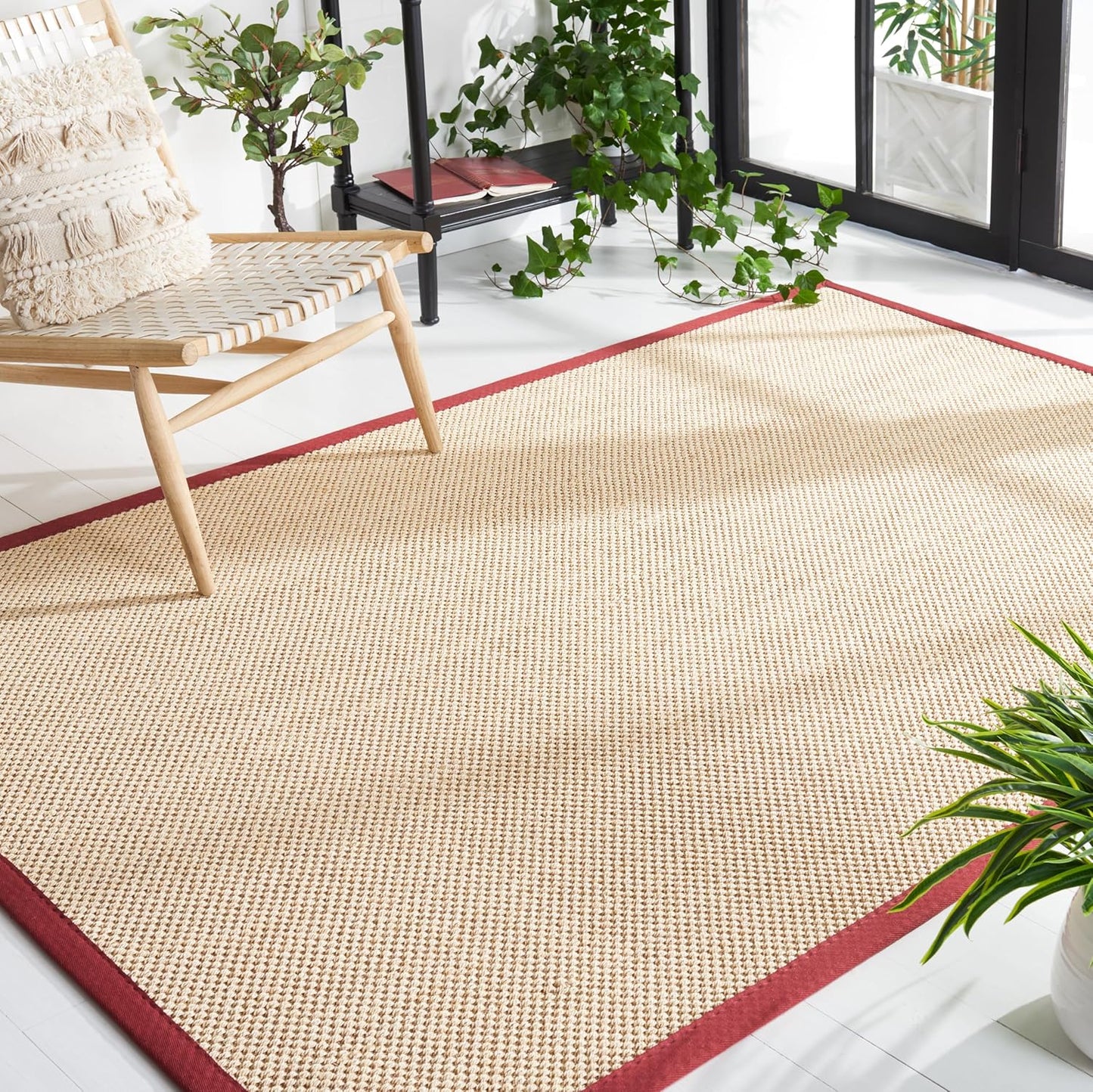 SAFAVIEH Area Rug 11x15 - Natural Fiber Collection - Large - Maize & Linen Color, Sisal, Woven Design with Border (NF141B) - Colors A