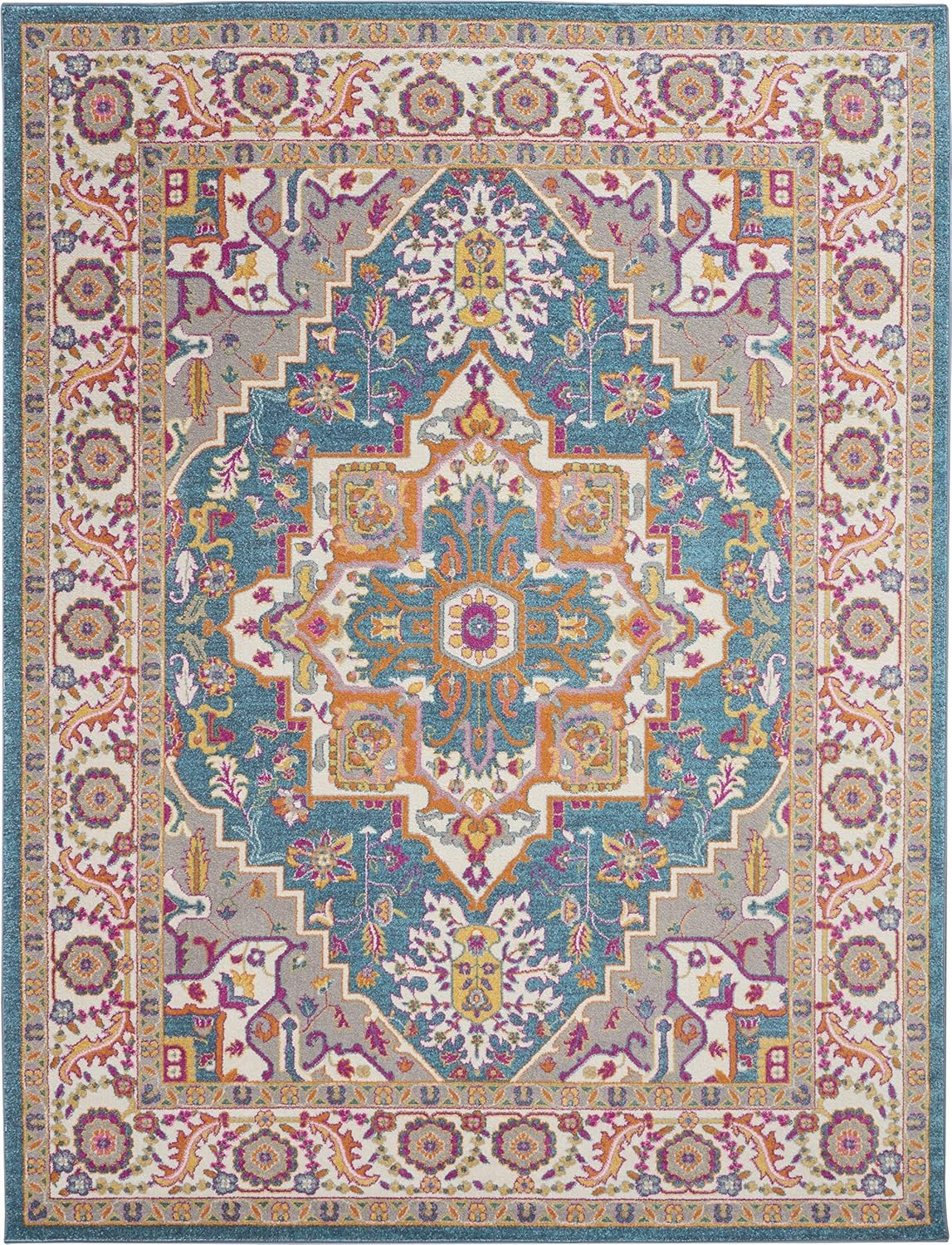 Nourison Home Passion Teal Multicolor 9' x 12' Area Rug - Easy Clean, Non Shedding, Bed Room, Living Room, Dining Room, Kitchen (9' x 12')