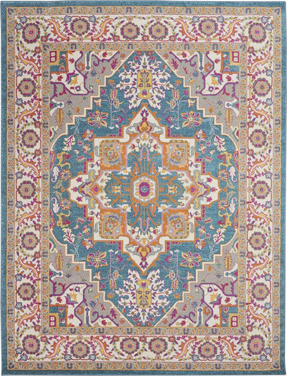Nourison Home Passion Teal Multicolor 9' x 12' Area Rug - Easy Clean, Non Shedding, Bed Room, Living Room, Dining Room, Kitchen (9' x 12')