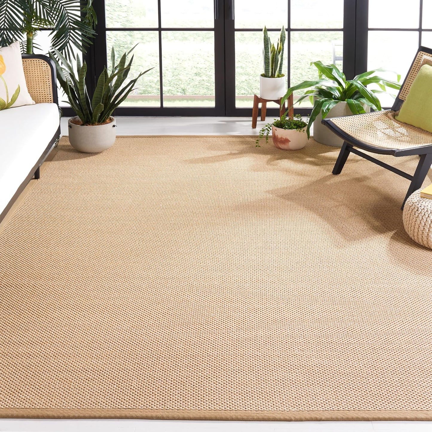 SAFAVIEH Area Rug 11x15 - Natural Fiber Collection - Large - Maize & Linen Color, Sisal, Woven Design with Border (NF141B) - Colors A