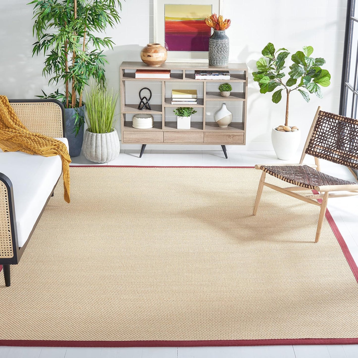 SAFAVIEH Area Rug 11x15 - Natural Fiber Collection - Large - Maize & Linen Color, Sisal, Woven Design with Border (NF141B) - Colors A
