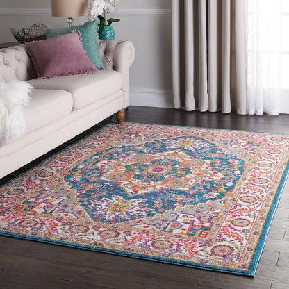 Nourison Home Passion Teal Multicolor 9' x 12' Area Rug - Easy Clean, Non Shedding, Bed Room, Living Room, Dining Room, Kitchen (9' x 12')