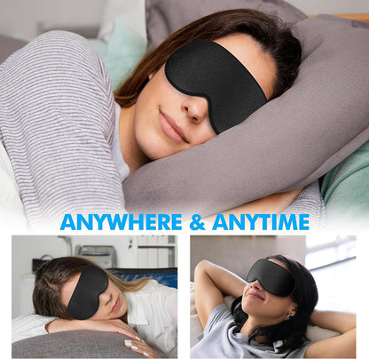 Sleep Eye Mask for Men Women, Sleeping Mask for Side Sleeper, Travel Blackout Night Blindfold Eye Shade Cover with Adjustable Strap (Black)