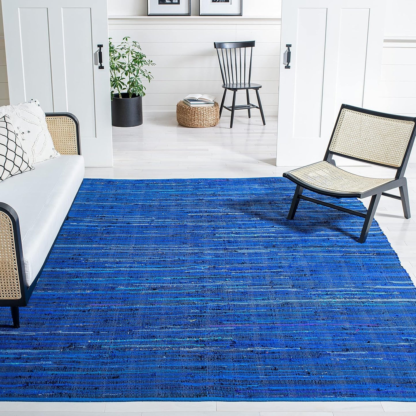 SAFAVIEH Area Rug 3x5 - Rag Rug Collection - Blue & Multi, Handmade Cotton, Boho Stripe Pattern, Ideal for Entryway, Living Room, Bedroom, Dining Space (RAR130B)