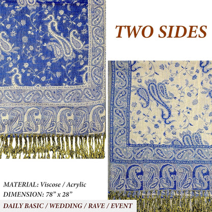 Achillea Reversible Paisley Pashmina Rave Scarf – Exotic Indian Shawls and Wraps for Evening Dresses, Festivals, All Seasons - Colors B