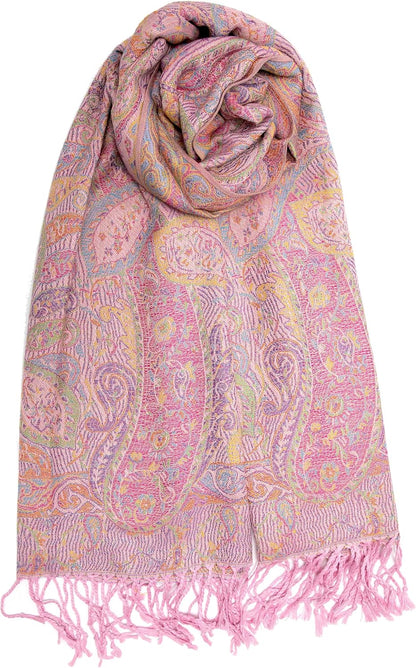 Achillea Reversible Paisley Pashmina Rave Scarf – Exotic Indian Shawls and Wraps for Evening Dresses, Festivals, All Seasons - Colors B