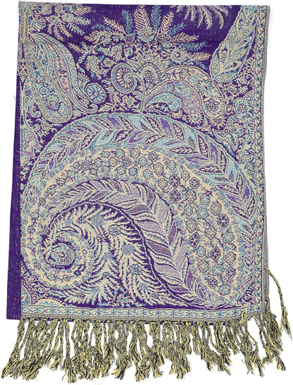 Achillea Reversible Paisley Pashmina Rave Scarf – Exotic Indian Shawls and Wraps for Evening Dresses, Festivals, All Seasons - Colors B
