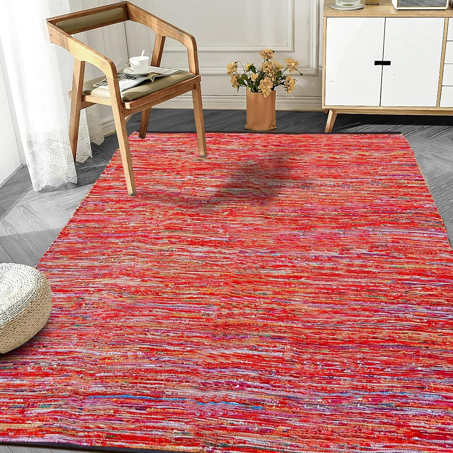 Ramanta Home 100% Cotton Chindi Hosiery Rug 24x36 Inch - Dark Multi, Farmhouse Reversible Soft Bohemeian Rugs Ideal for Entryways, Kitchen, Bedroom | Durable Lightweight Handmade Accent Doormat