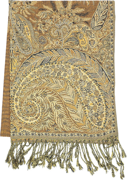 Achillea Reversible Paisley Pashmina Rave Scarf – Exotic Indian Shawls and Wraps for Evening Dresses, Festivals, All Seasons - Colors A