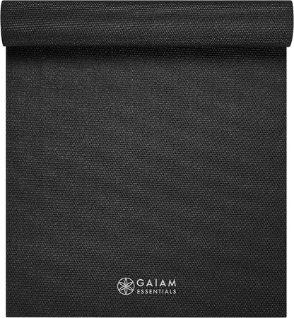 Gaiam Essentials 1/4" Thin (6mm) Yoga & Pilates, Fitness & Exercise Mat with Easy-Cinch Carrier Strap Cusion Support For Fitness and Gym Workouts