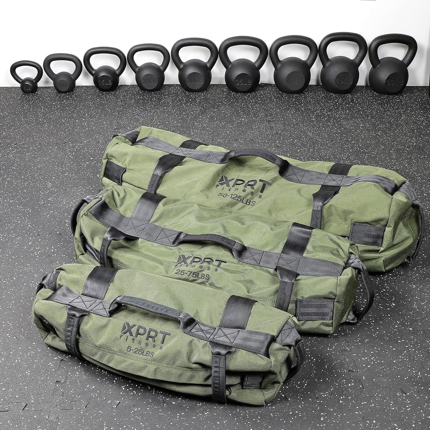 XPRT Fitness Workout Sandbag for Heavy Duty Workout Cross Training 7 Multi-positional Handles - Color Army Green/Black/Camo