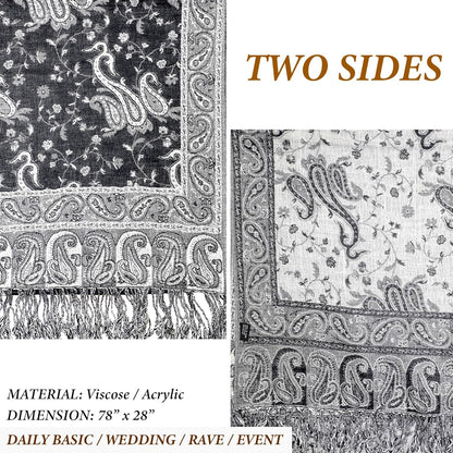 Achillea Reversible Paisley Pashmina Rave Scarf – Exotic Indian Shawls and Wraps for Evening Dresses, Festivals, All Seasons - Colors B