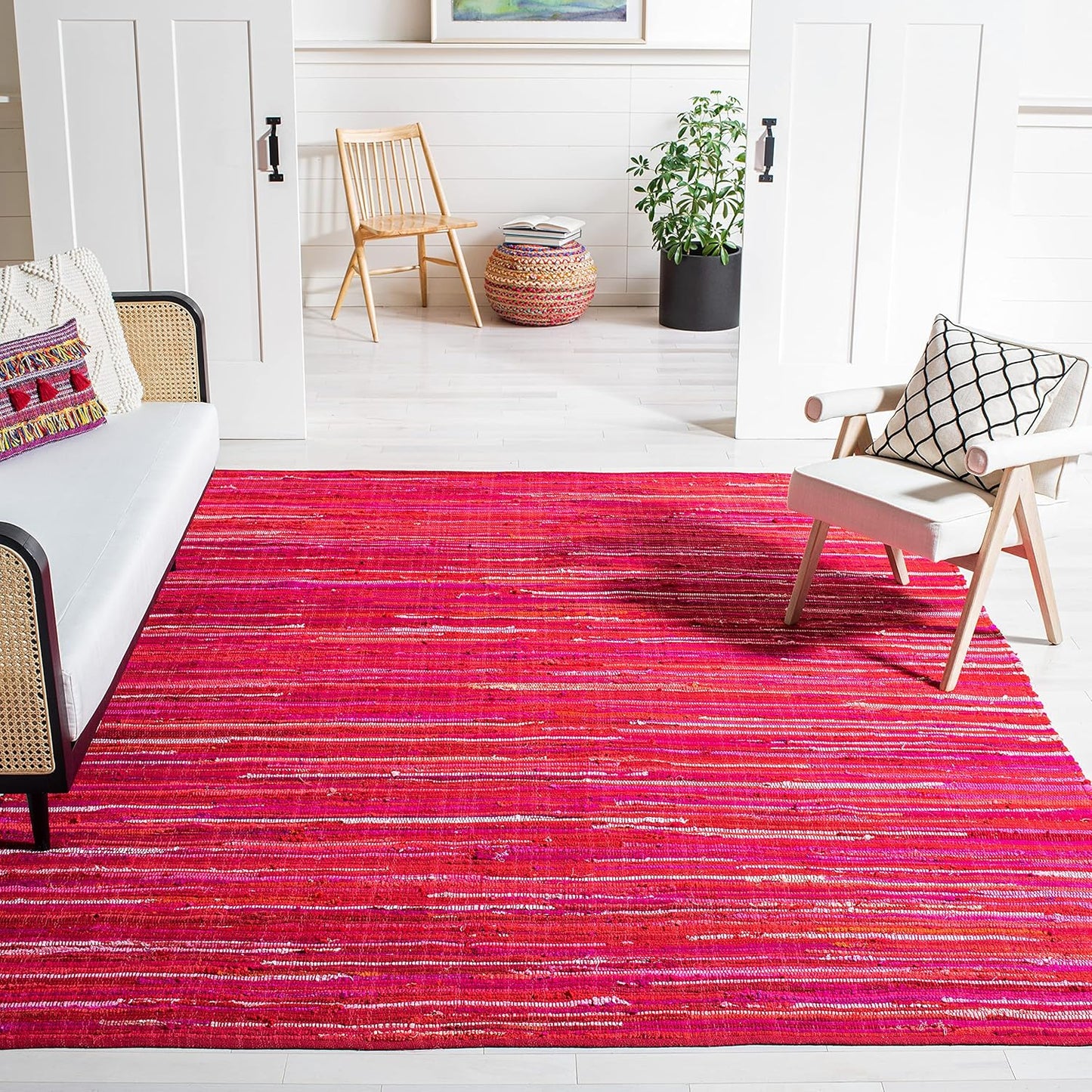 SAFAVIEH Area Rug 3x5 - Rag Rug Collection - Blue & Multi, Handmade Cotton, Boho Stripe Pattern, Ideal for Entryway, Living Room, Bedroom, Dining Space (RAR130B)