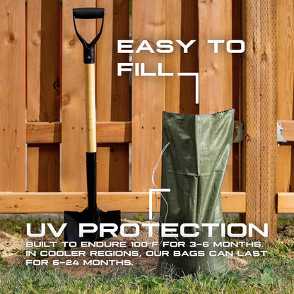 (Not Made in China) 20 Pack, Heavy Duty Sand Bags for Flooding, Empty Sandbags with Tie Strings, UV Protection 1600 Hours, Flood Control,14in x 26in, Sandbag for Weight, 50lb Capacity, White