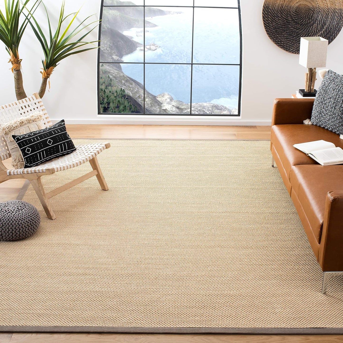 SAFAVIEH Area Rug 11x15 - Natural Fiber Collection - Large - Maize & Linen Color, Sisal, Woven Design with Border (NF141B) - Colors A