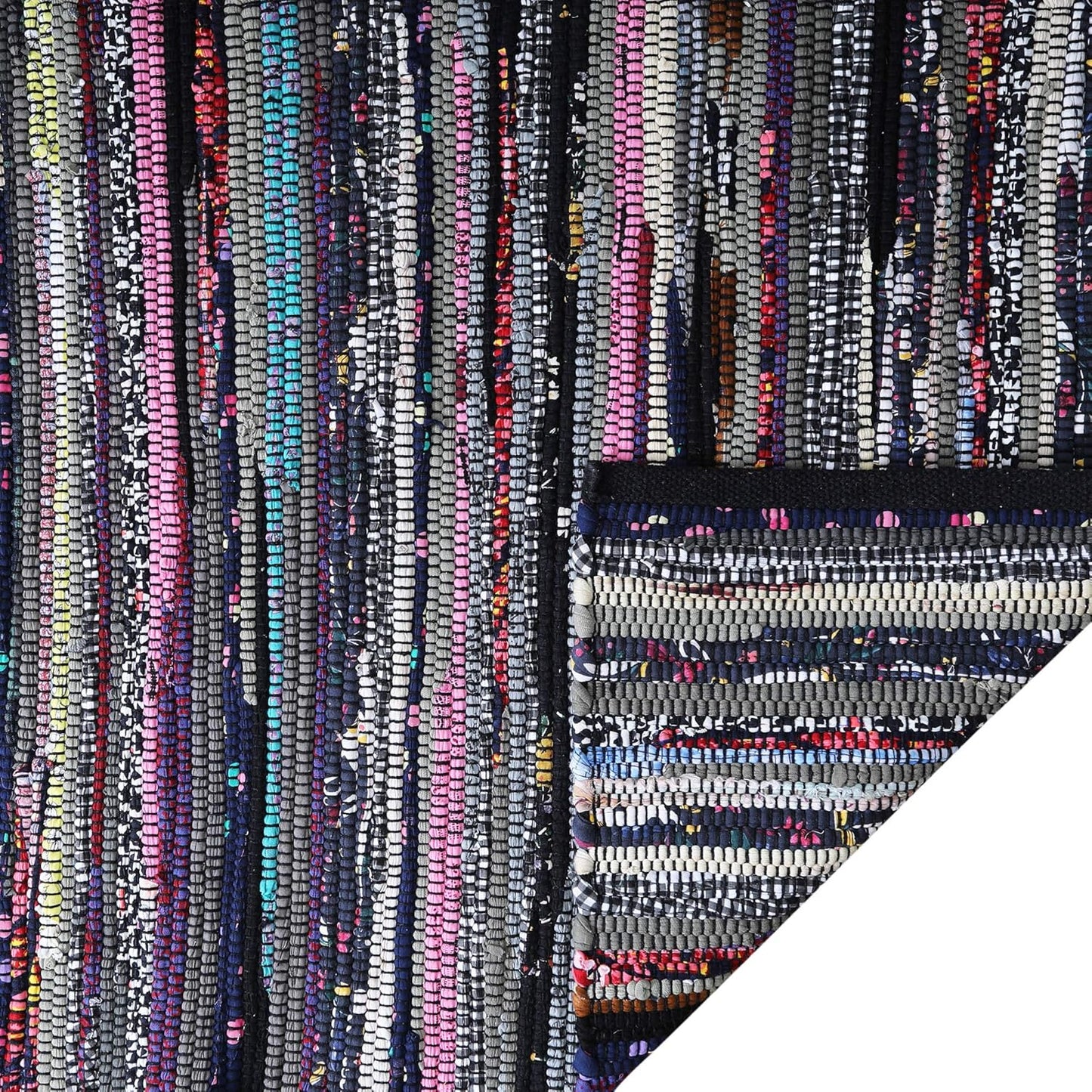 Ramanta Home 100% Cotton Chindi Hosiery Rug 24x36 Inch - Dark Multi, Farmhouse Reversible Soft Bohemeian Rugs Ideal for Entryways, Kitchen, Bedroom | Durable Lightweight Handmade Accent Doormat