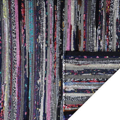 Ramanta Home 100% Cotton Chindi Hosiery Rug 24x36 Inch - Dark Multi, Farmhouse Reversible Soft Bohemeian Rugs Ideal for Entryways, Kitchen, Bedroom | Durable Lightweight Handmade Accent Doormat