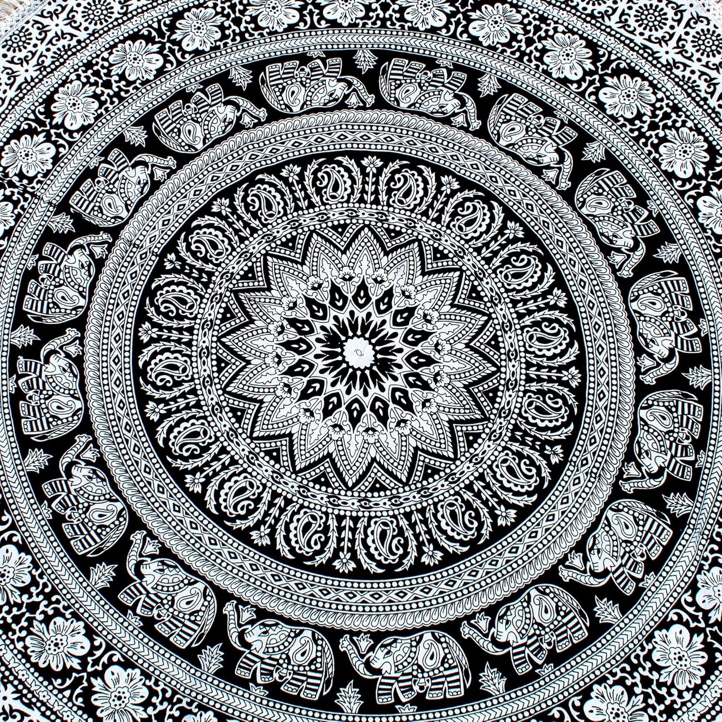 Mandala Round Beach Tapestry Boho Hippie Blanket Bohemian Large Table Cloth Home Decor Yoga Mat Meditation Picnic Rug Throw Hippy Gypsy Tablecloth Roundie (42 Inches, Orange And Blue)