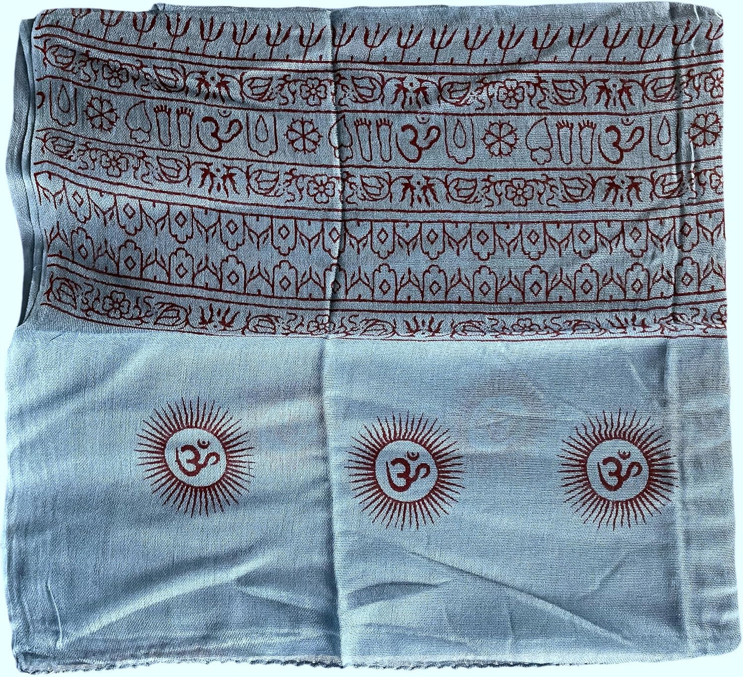 Indian Om Mantra Hand Block Printed Scarf Prayer Shawl (Light Blue)