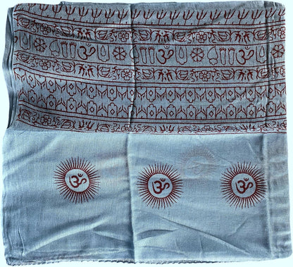 Indian Om Mantra Hand Block Printed Scarf Prayer Shawl (Light Blue)