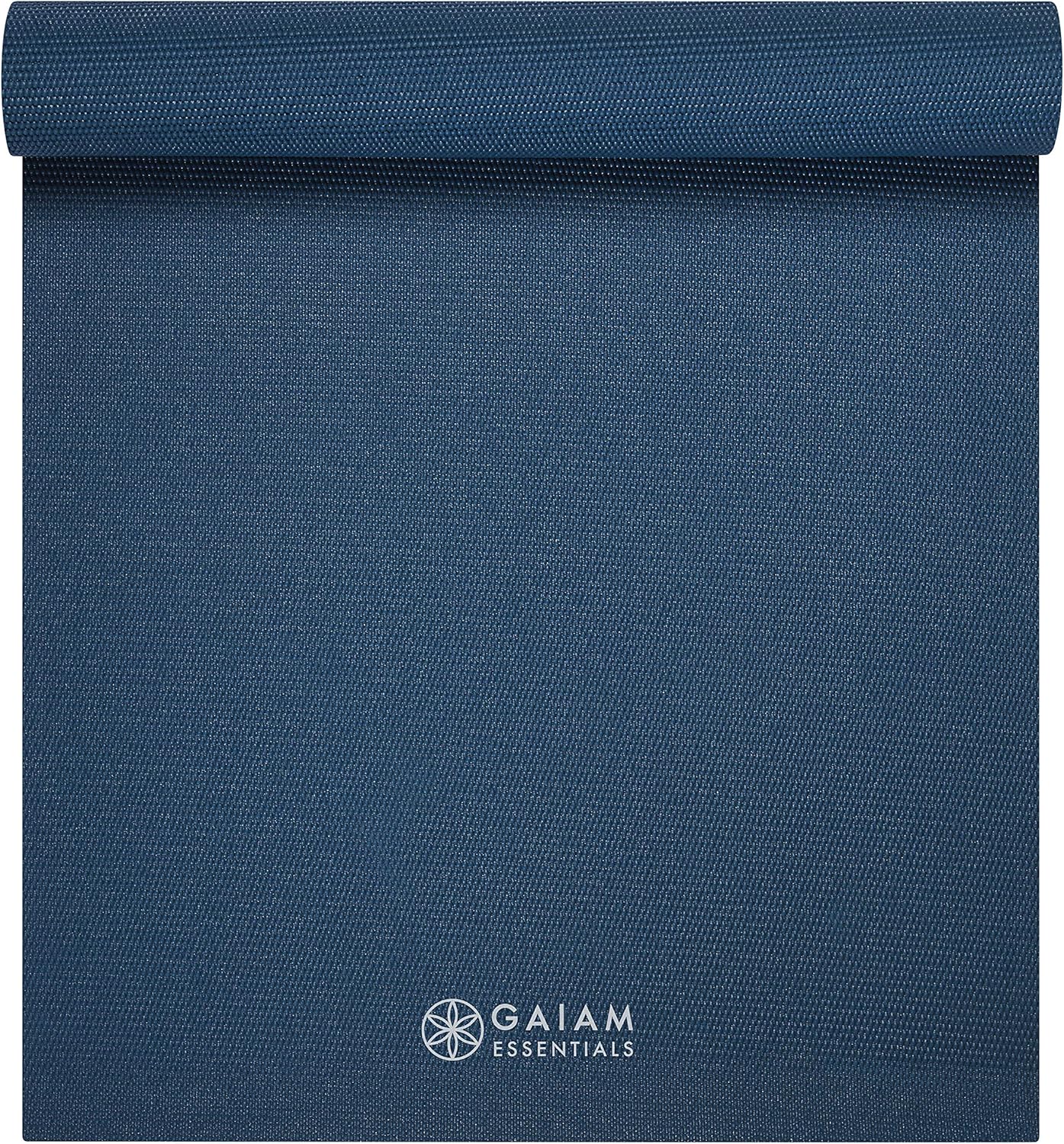 Gaiam Essentials 1/4" Thin (6mm) Yoga & Pilates, Fitness & Exercise Mat with Easy-Cinch Carrier Strap Cusion Support For Fitness and Gym Workouts