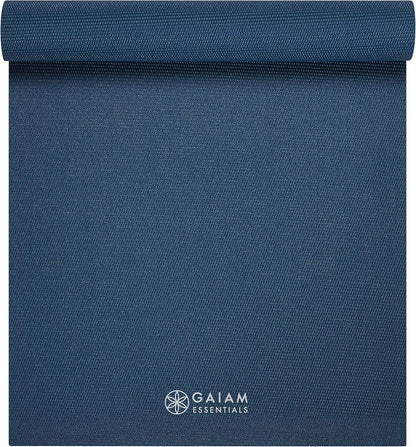 Gaiam Essentials 1/4" Thin (6mm) Yoga & Pilates, Fitness & Exercise Mat with Easy-Cinch Carrier Strap Cusion Support For Fitness and Gym Workouts