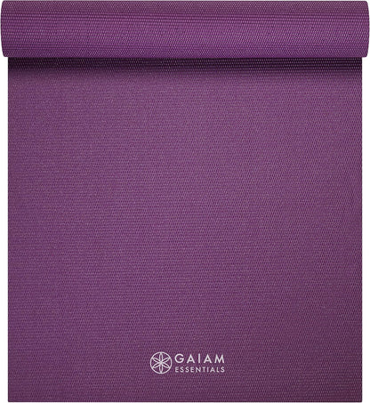 Gaiam Essentials 1/4" Thin (6mm) Yoga & Pilates, Fitness & Exercise Mat with Easy-Cinch Carrier Strap Cusion Support For Fitness and Gym Workouts
