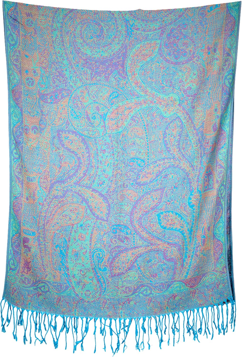 Achillea Reversible Paisley Pashmina Rave Scarf – Exotic Indian Shawls and Wraps for Evening Dresses, Festivals, All Seasons - Colors B