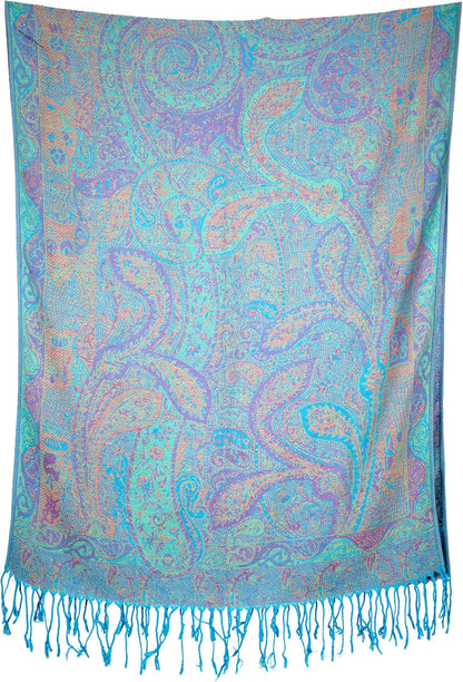 Achillea Reversible Paisley Pashmina Rave Scarf – Exotic Indian Shawls and Wraps for Evening Dresses, Festivals, All Seasons - Colors B