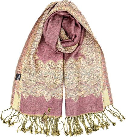 Achillea Reversible Paisley Pashmina Rave Scarf – Exotic Indian Shawls and Wraps for Evening Dresses, Festivals, All Seasons - Colors A