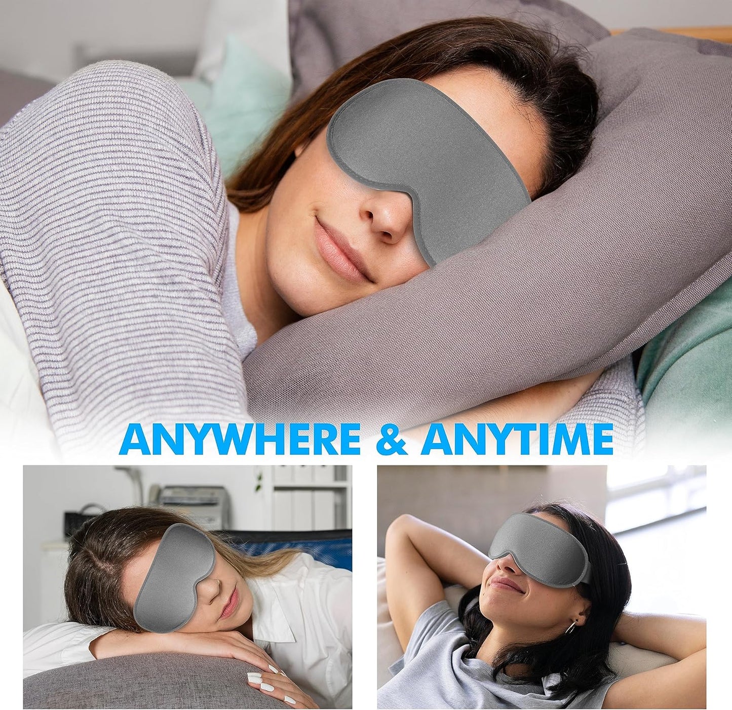Sleep Eye Mask for Men Women, Sleeping Mask for Side Sleeper, Travel Blackout Night Blindfold Eye Shade Cover with Adjustable Strap (Black)