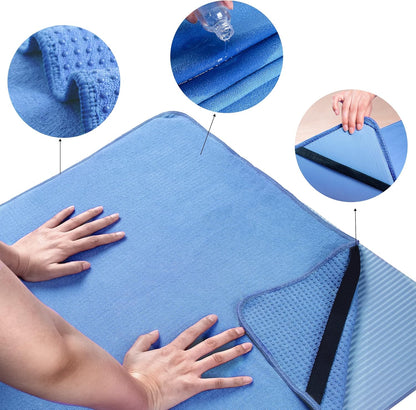 POLYTE Microfiber Hot Yoga Towel Mat with Non-Slip Silicone Grip and Secure Fit Elastic Straps, 24 x 72 in (Gray)