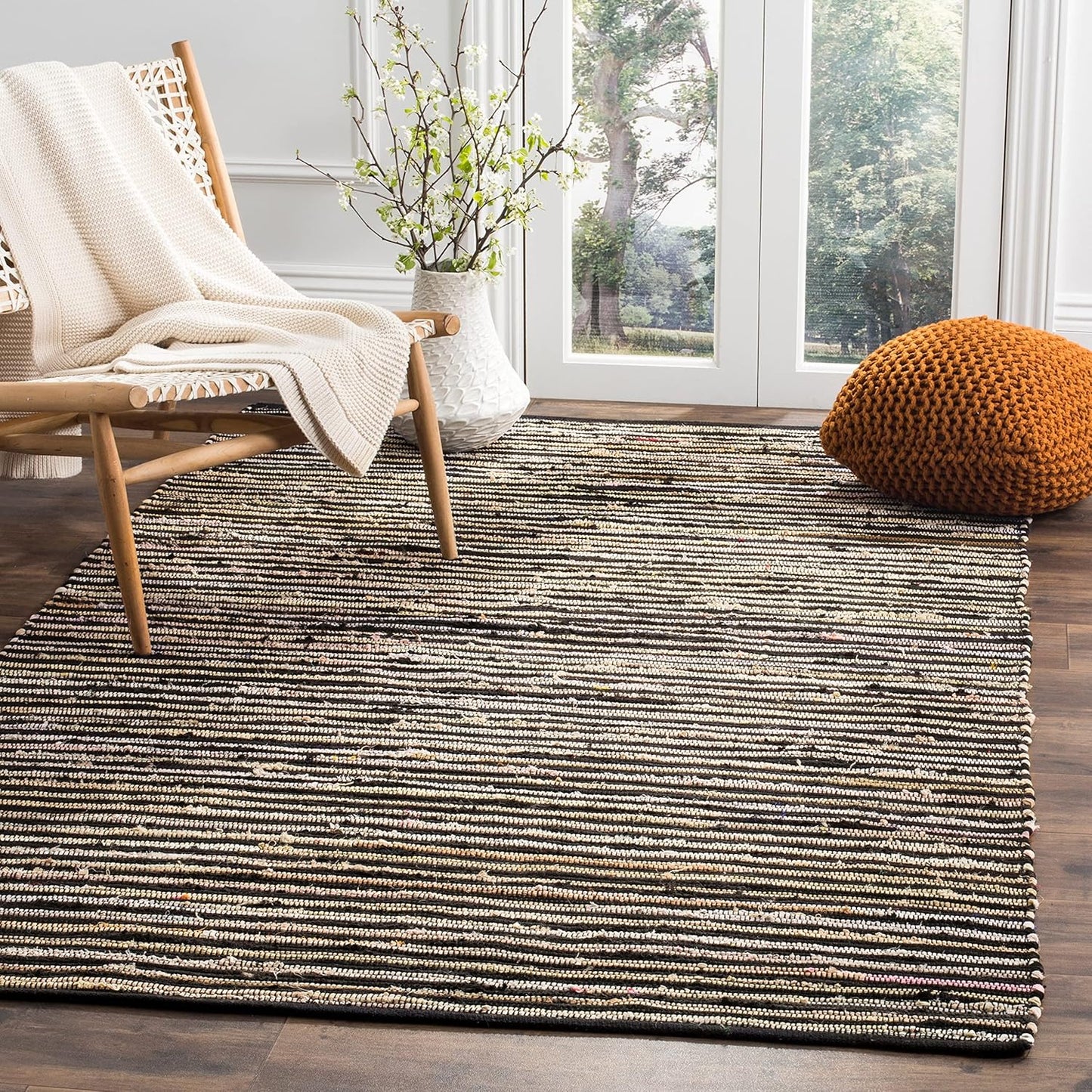 SAFAVIEH Area Rug 3x5 - Rag Rug Collection - Blue & Multi, Handmade Cotton, Boho Stripe Pattern, Ideal for Entryway, Living Room, Bedroom, Dining Space (RAR130B)