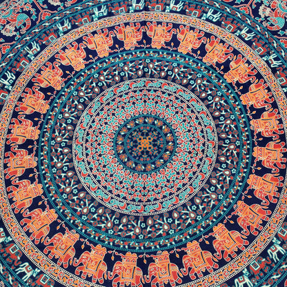Mandala Round Beach Tapestry Boho Hippie Blanket Bohemian Large Table Cloth Home Decor Yoga Mat Meditation Picnic Rug Throw Hippy Gypsy Tablecloth Roundie (42 Inches, Orange And Blue)
