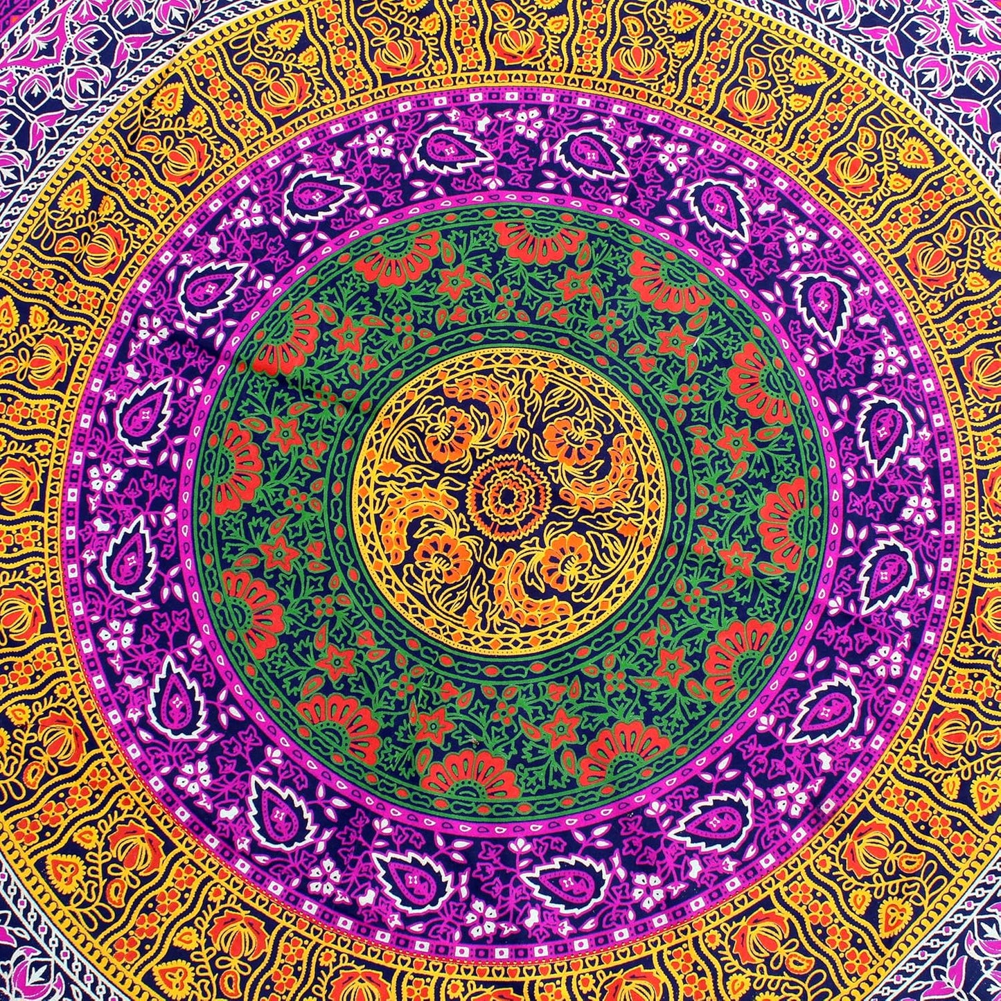 Mandala Round Beach Tapestry Boho Hippie Blanket Bohemian Large Table Cloth Home Decor Yoga Mat Meditation Picnic Rug Throw Hippy Gypsy Tablecloth Roundie (42 Inches, Orange And Blue)