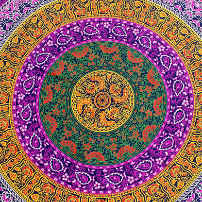 Mandala Round Beach Tapestry Boho Hippie Blanket Bohemian Large Table Cloth Home Decor Yoga Mat Meditation Picnic Rug Throw Hippy Gypsy Tablecloth Roundie (42 Inches, Orange And Blue)